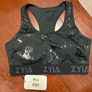 BNWT ZYIA banded black marble print bra